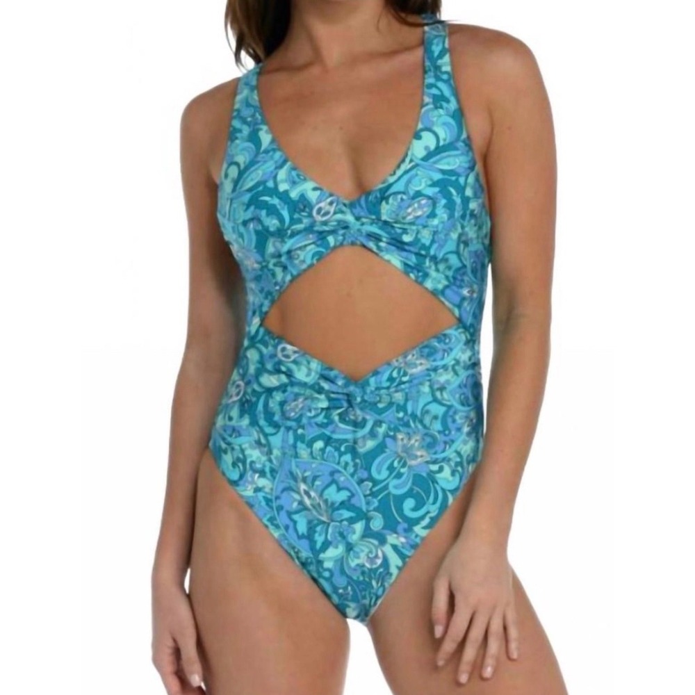 Sunshine 79 One Piece Swimsuit Size 4 Blue Paisley Cutout New